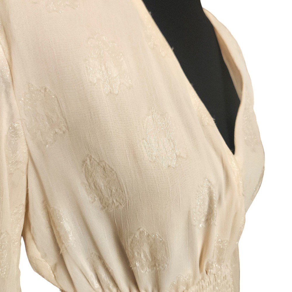 DO+BE Women Cream Metallic Fil-Coupé Tiered Mini Dress Small $98‎ - Picture 4 of 10